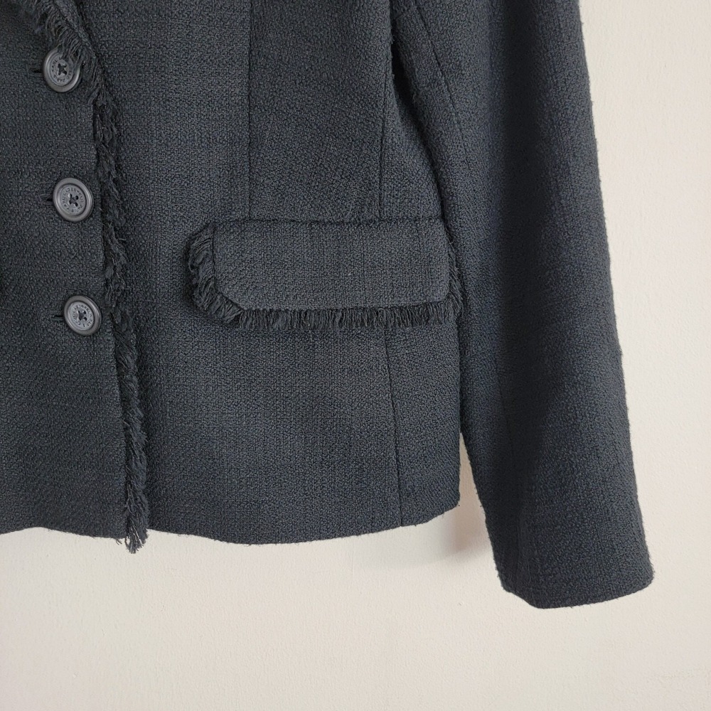 Karl Lagerfeld Blazer Womens 6‎ Black Fringe Tweed Single Breasted Long Sleeve - Picture 4 of 12